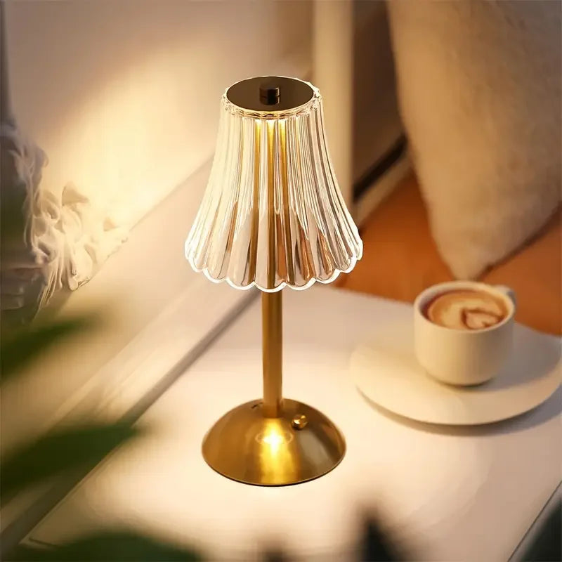Crystal LED Table Lamp USB Rechargeable Bedside Light for Bedroom Decor
