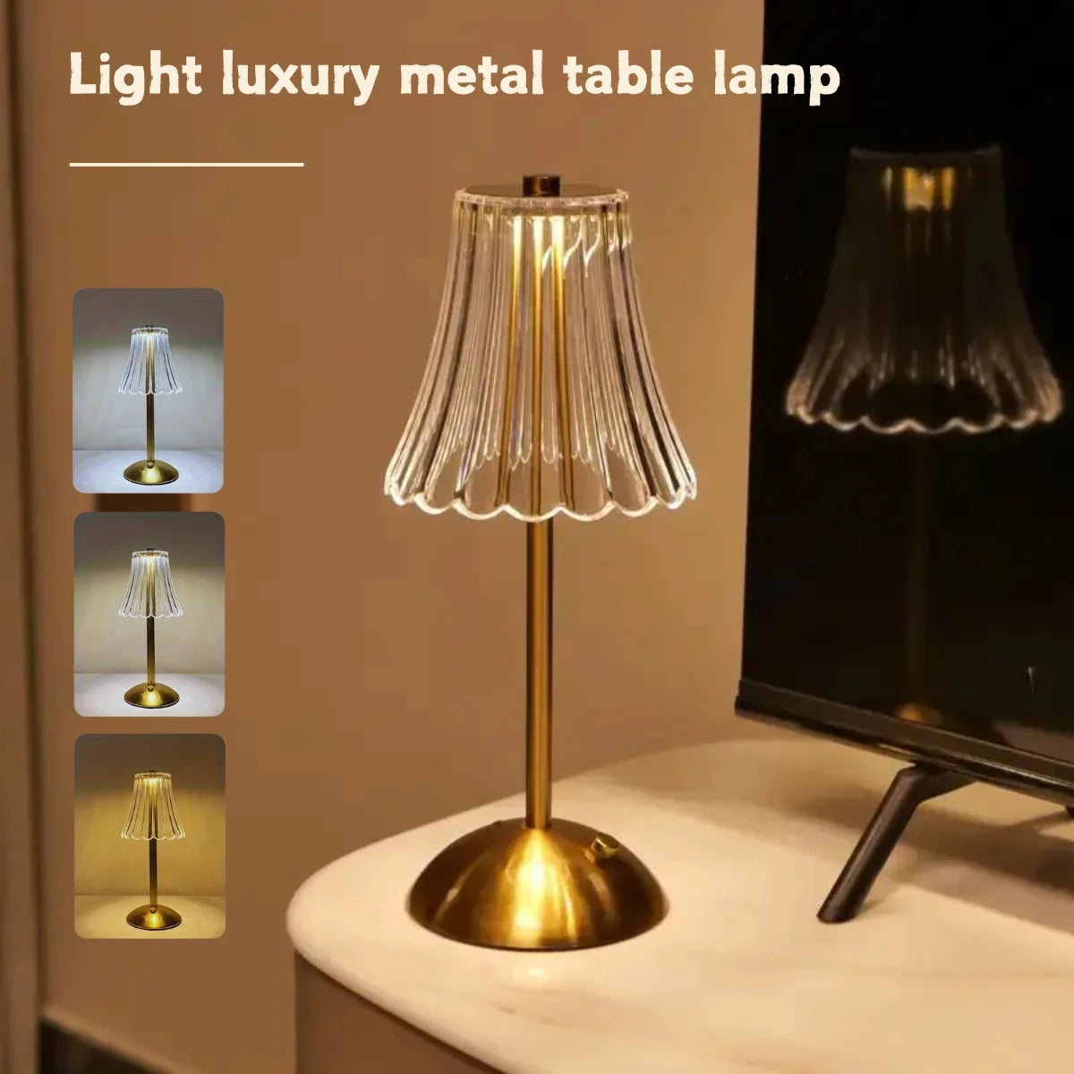 Crystal LED Table Lamp USB Rechargeable Bedside Light for Bedroom Decor