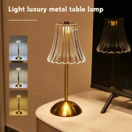 Crystal LED Table Lamp USB Rechargeable Bedside Light for Bedroom Decor